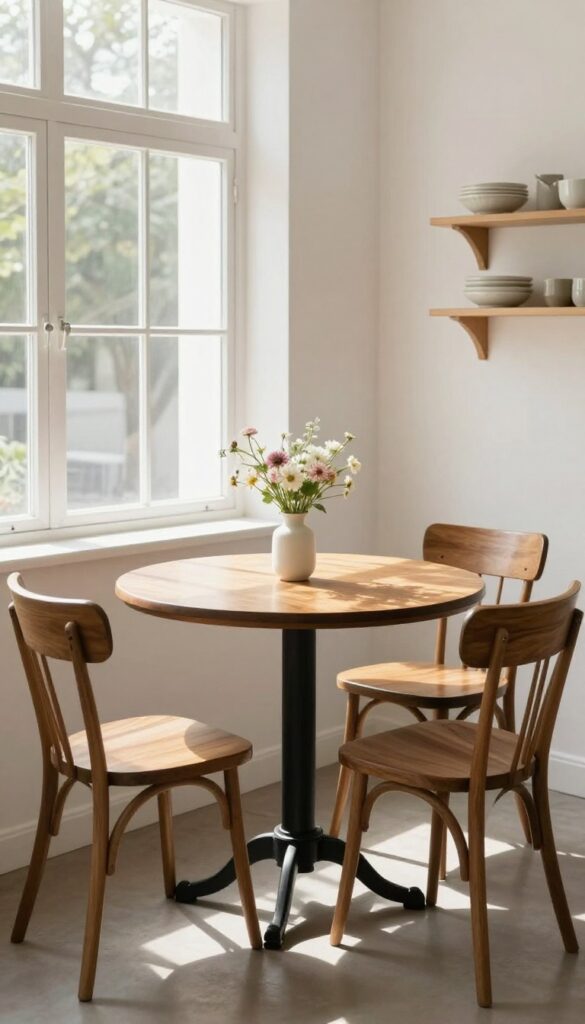 Bistro set in a cozy kitchen corner near a window