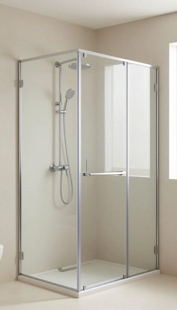 Frameless glass doors in a walk-in shower creating an open, spa-like bathroom space