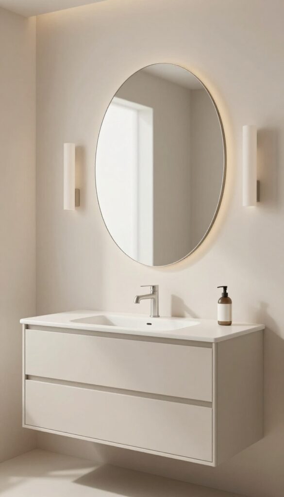 Bathroom vanity with vertical sconces on both sides of a mirror for even lighting