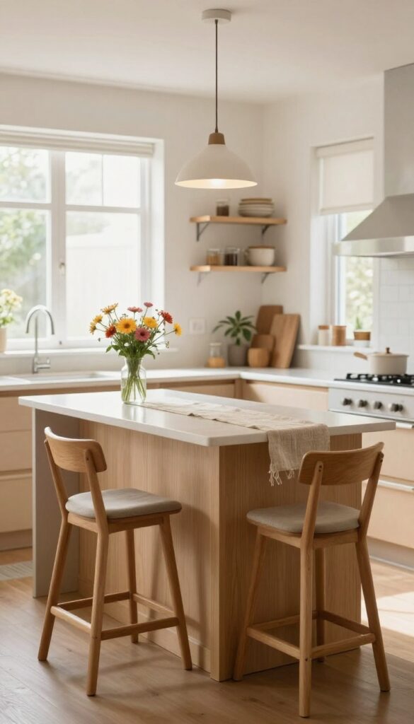 Cozy breakfast bar with stools in a bright kitchen