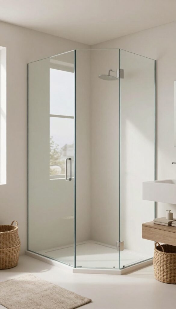 A modern bathroom with a frameless glass shower door that opens up the space, creating a bright and airy feel with clean design elements.