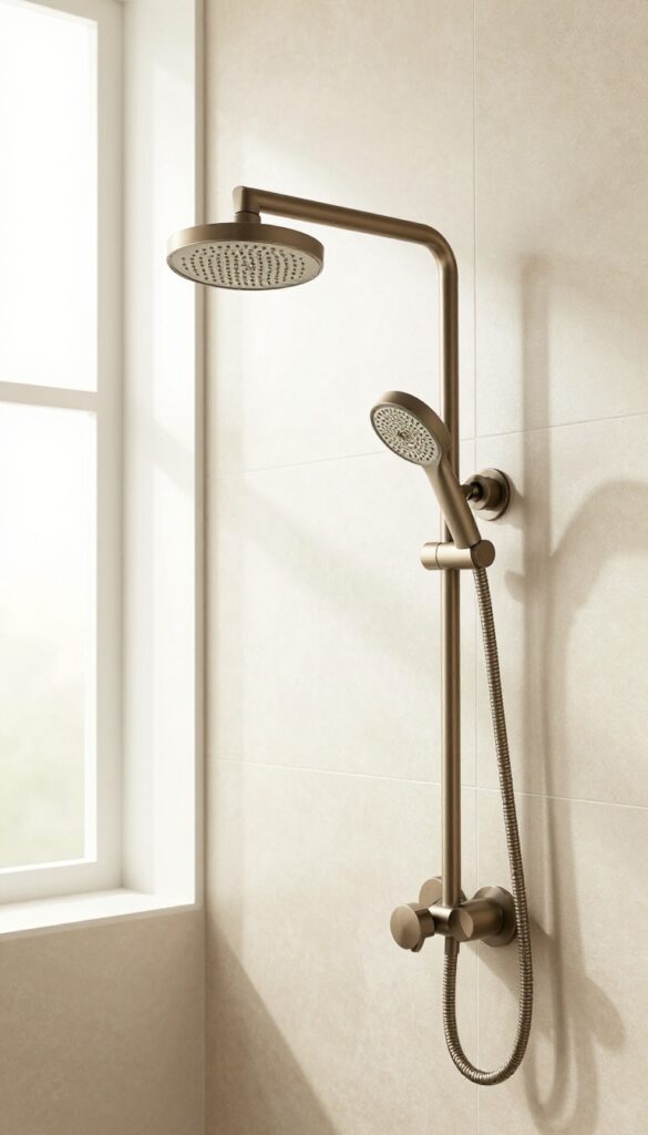 Handheld shower head with slide bar in modern bathroom