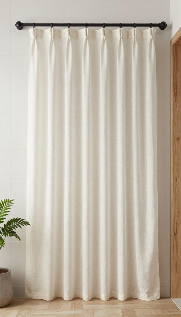 Linen curtains in a walk-in shower for a breezy natural vibe
