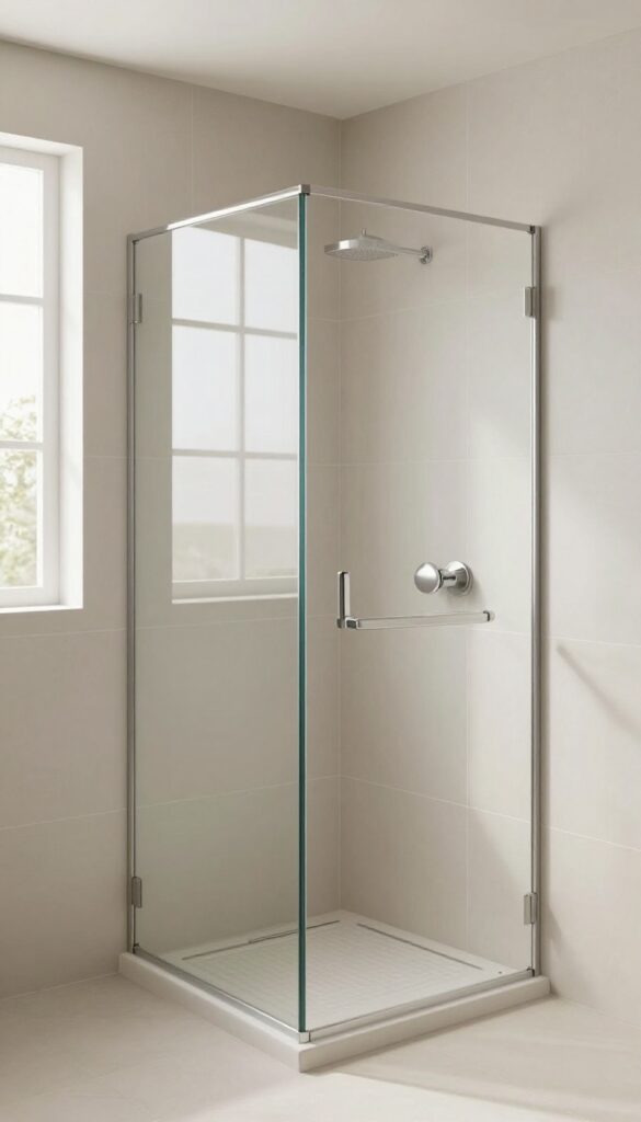 A modern curbless shower design with seamless tile flooring and natural lighting, showcasing an accessible and stylish bathroom layout.