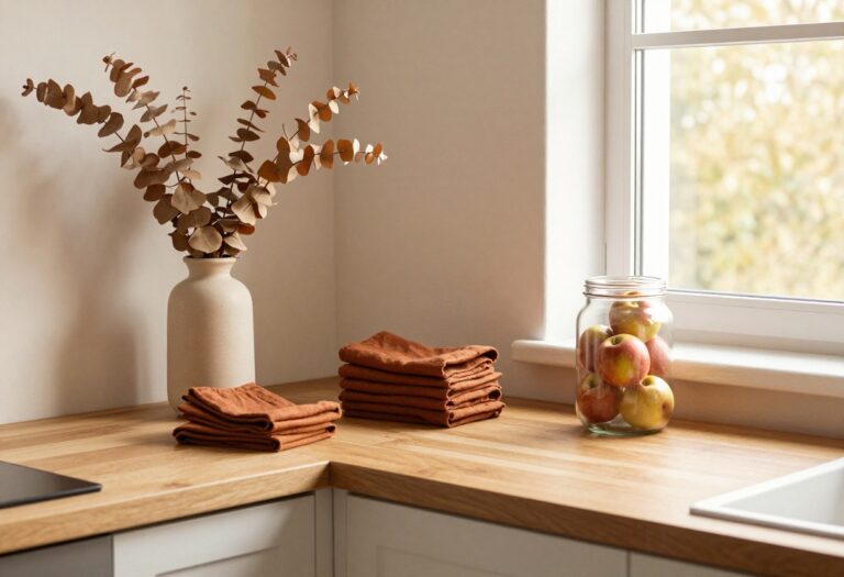 Cozy fall kitchen with warm decor and natural light