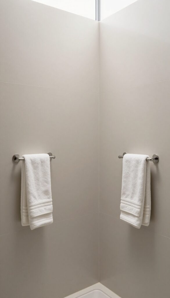 A recessed niche with towel hooks in a modern shower, showcasing clean storage and organized design without text or clutter.