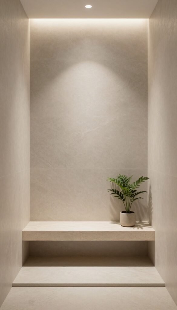 A built-in stone bench in a shower for a spa-like feel