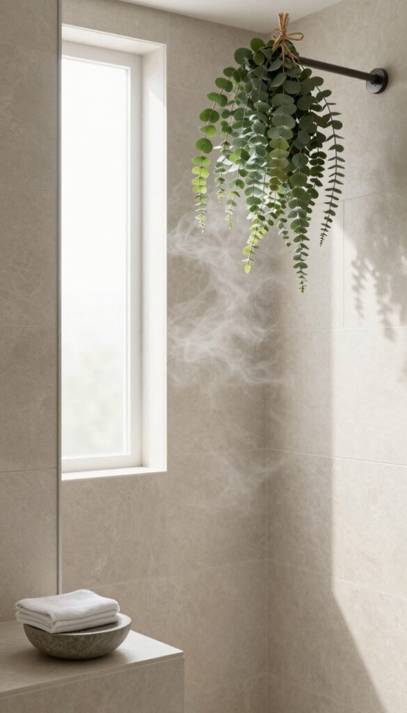 Hanging eucalyptus in a shower for aromatherapy
