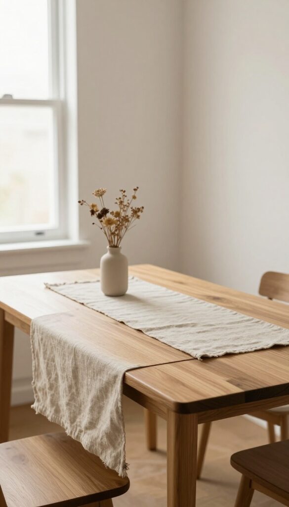 Drop-leaf table folded down against a wall in a bright kitchen with natural light
