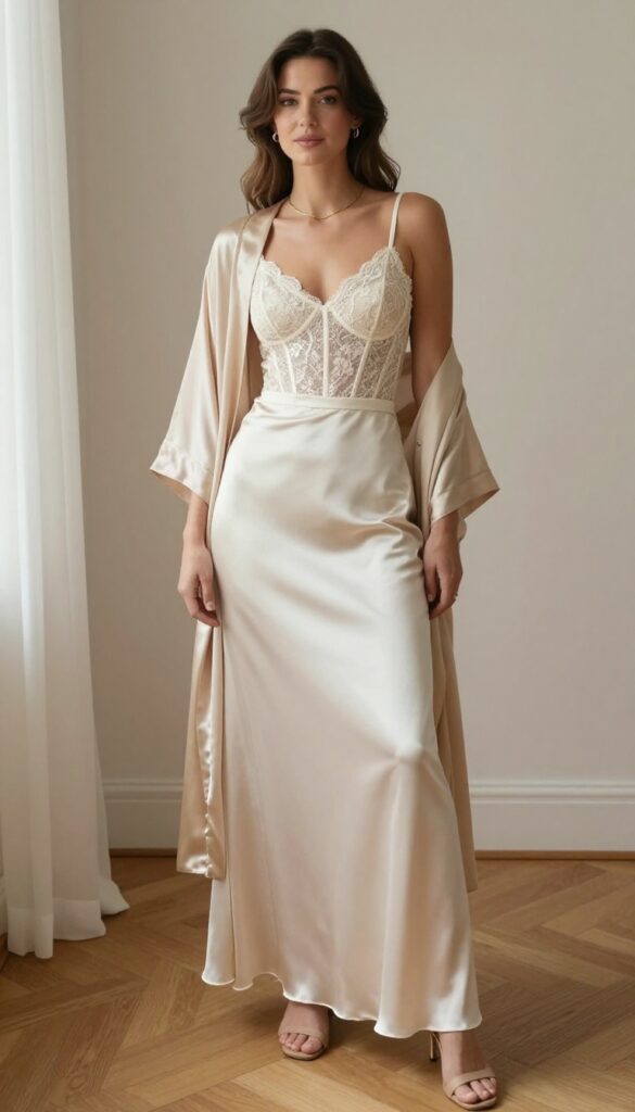 Woman in lace corset and slip skirt for intimate elopement