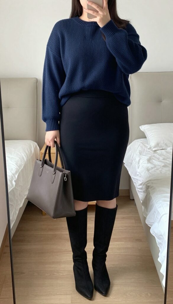 Pencil skirt and oversized sweater outfit for sleek business casual outings