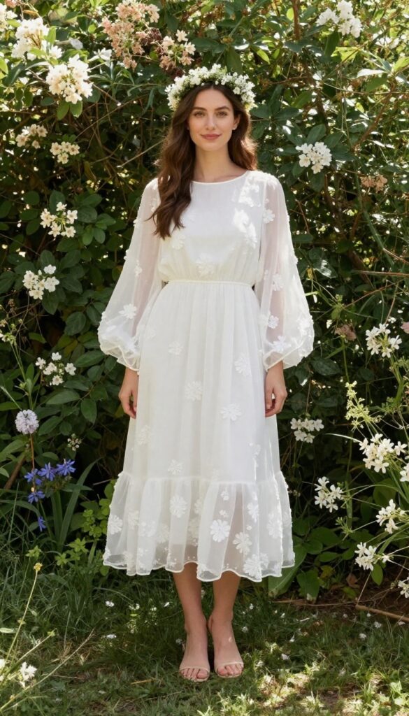 Boho maxi dress with floral embroidery for garden wedding