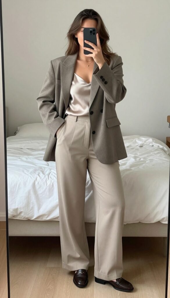 Oversized blazer and wide-leg trousers outfit
