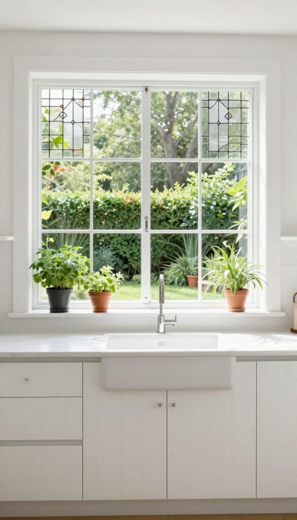 Bright kitchen with floor-to-ceiling windows and natural light