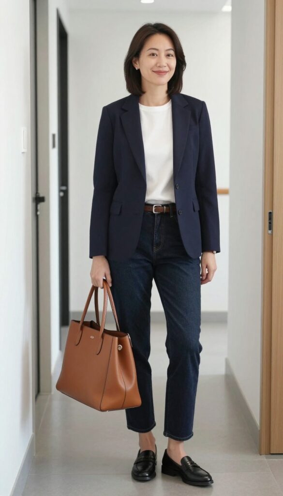1. Blazer + Dark Wash Jeans + Loafers