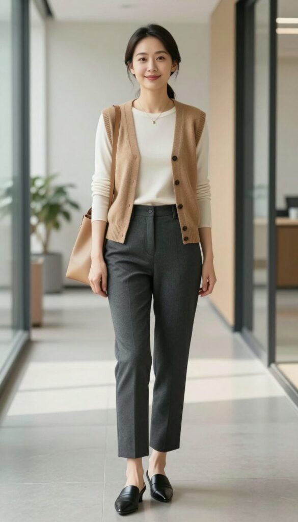 8. Vest + Long-Sleeve Top + Tailored Trousers