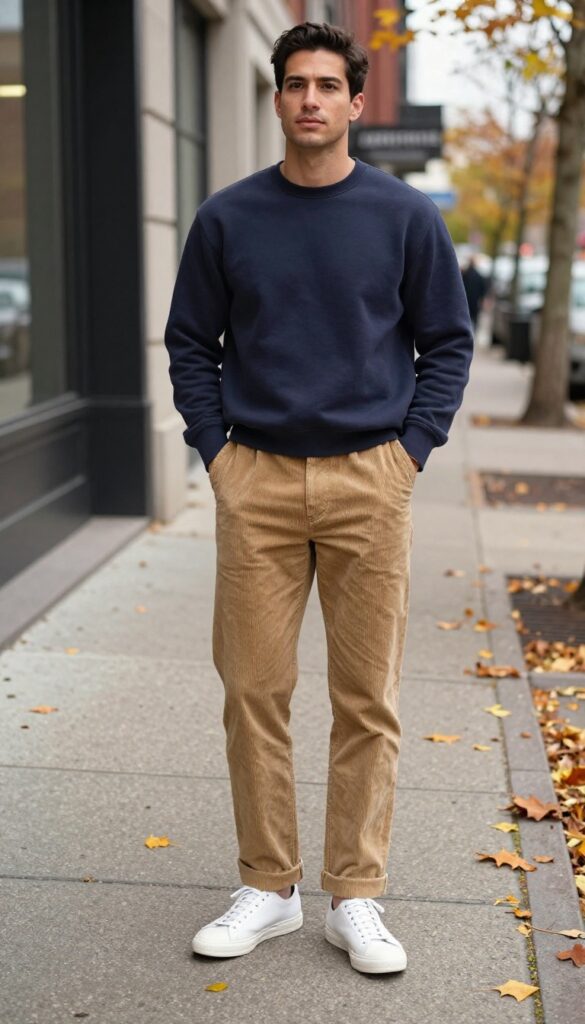 11. The Sweatshirt and Corduroy Pant Combo