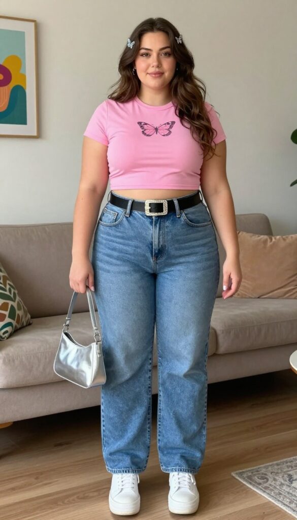 1. Low-Rise Bootcut Jeans with a Cropped Baby Tee
