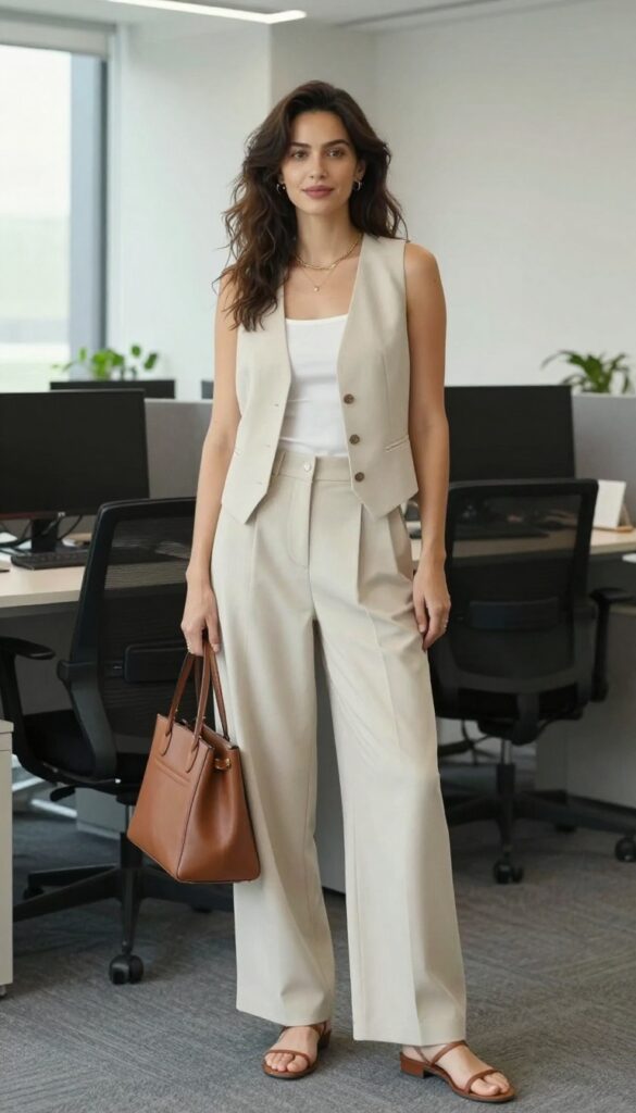 11. A Tailored Vest + Wide-Leg Pants