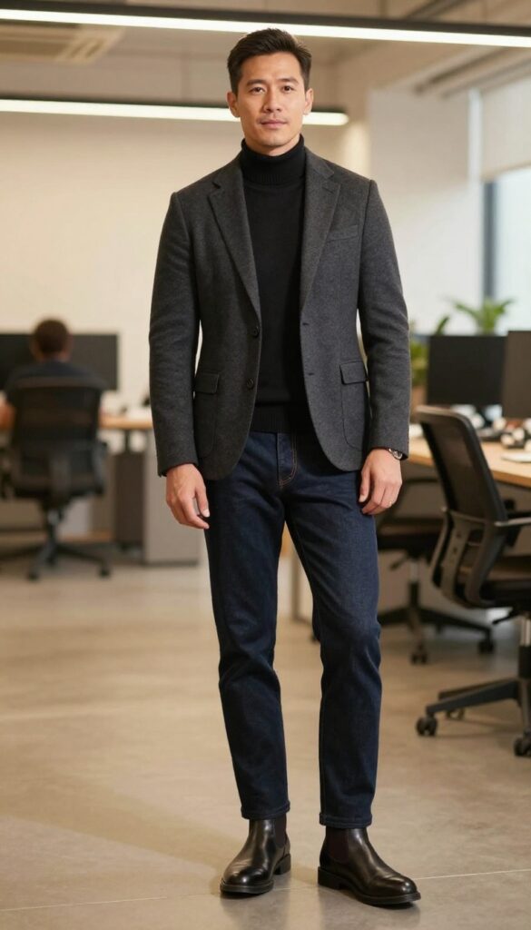 11. The Dark Denim and Blazer Night Meeting Look