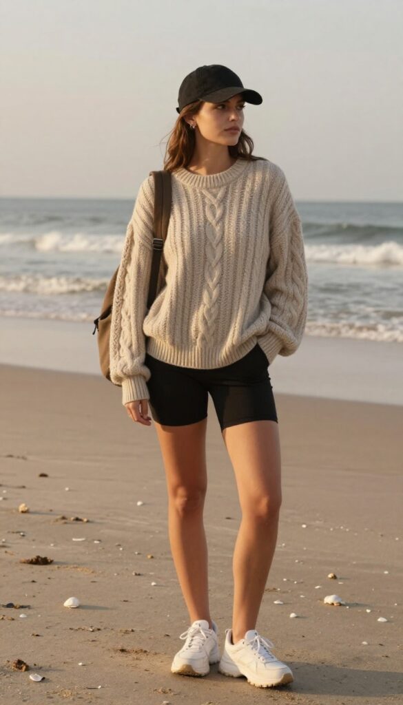 5. Chunky Sweater and Bike Shorts
