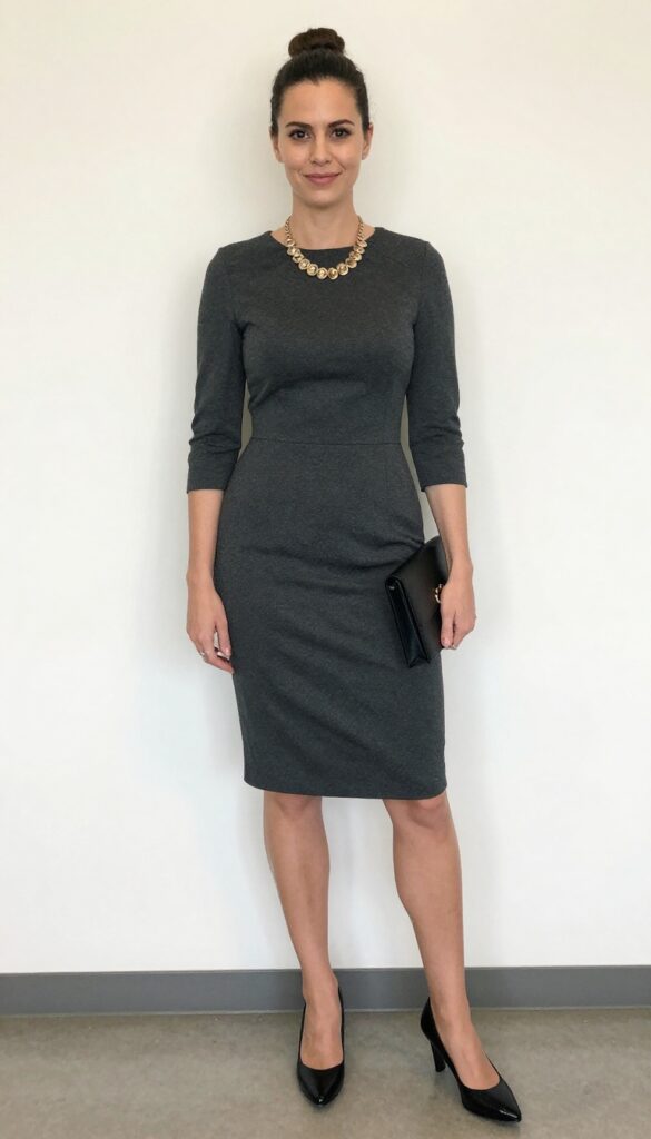 14. Shift Dress with a Statement Necklace