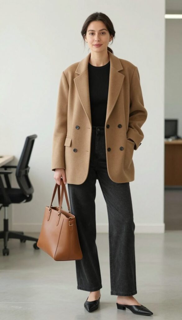 8. Oversized Blazer with a Bodysuit and High-Waisted Trousers