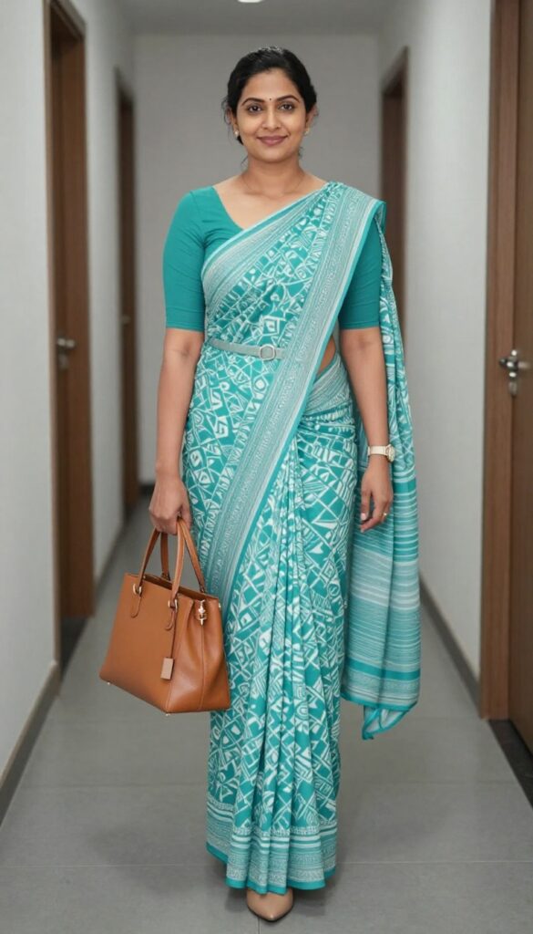6. Saree with a Belted Blouse