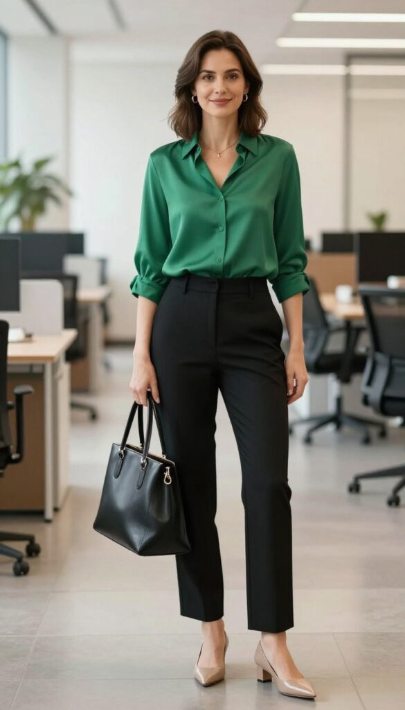 2. Silk Blouse with Tailored Pants