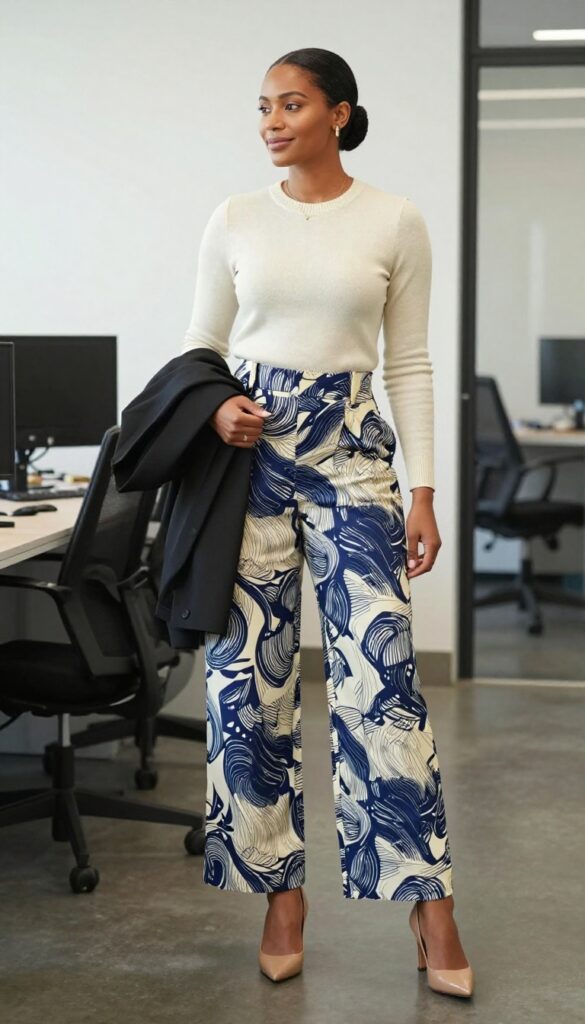 3. Ankara Wide-Leg Trousers with a Knit Top