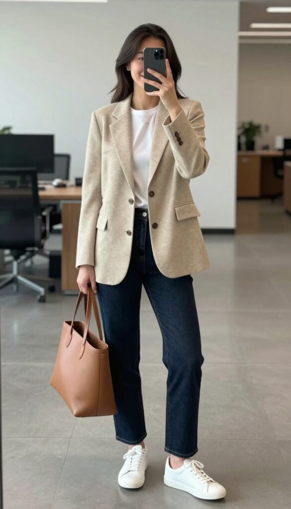 2. Knit Blazer Over a Simple Tee