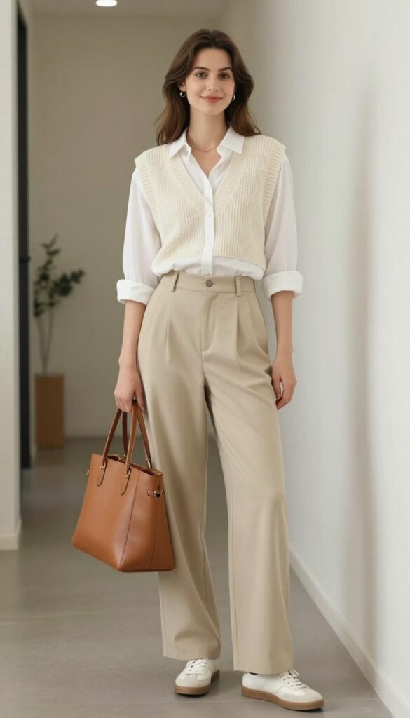 11. Sneakers + Trousers + Button-Down + Vest