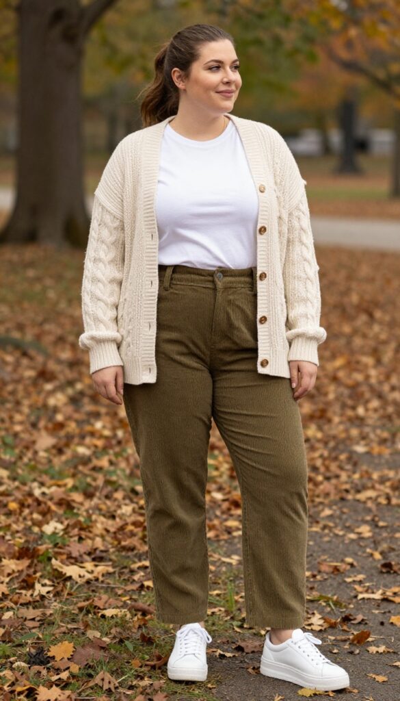 4. Corduroy Pants with a Cozy Cardigan