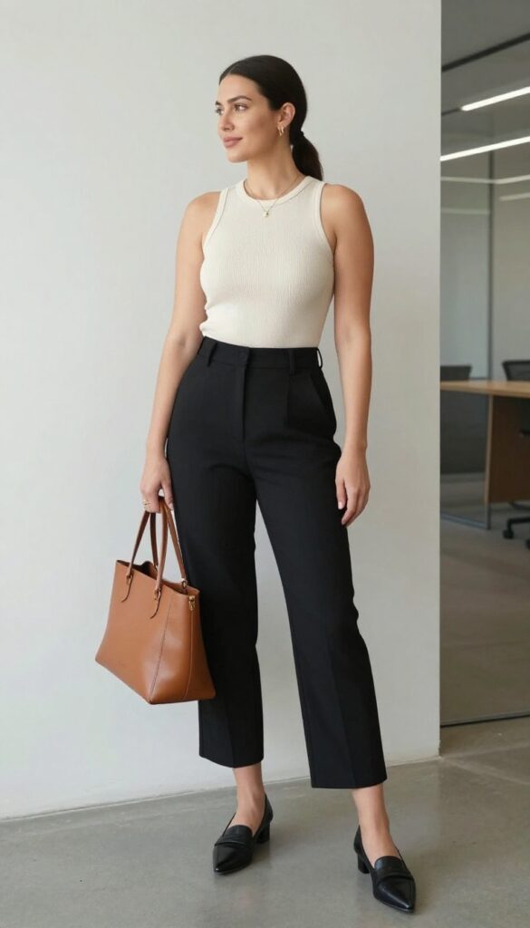 5. Cropped Wide-Leg Pants + Pointed-Toe Loafers + Bodysuit