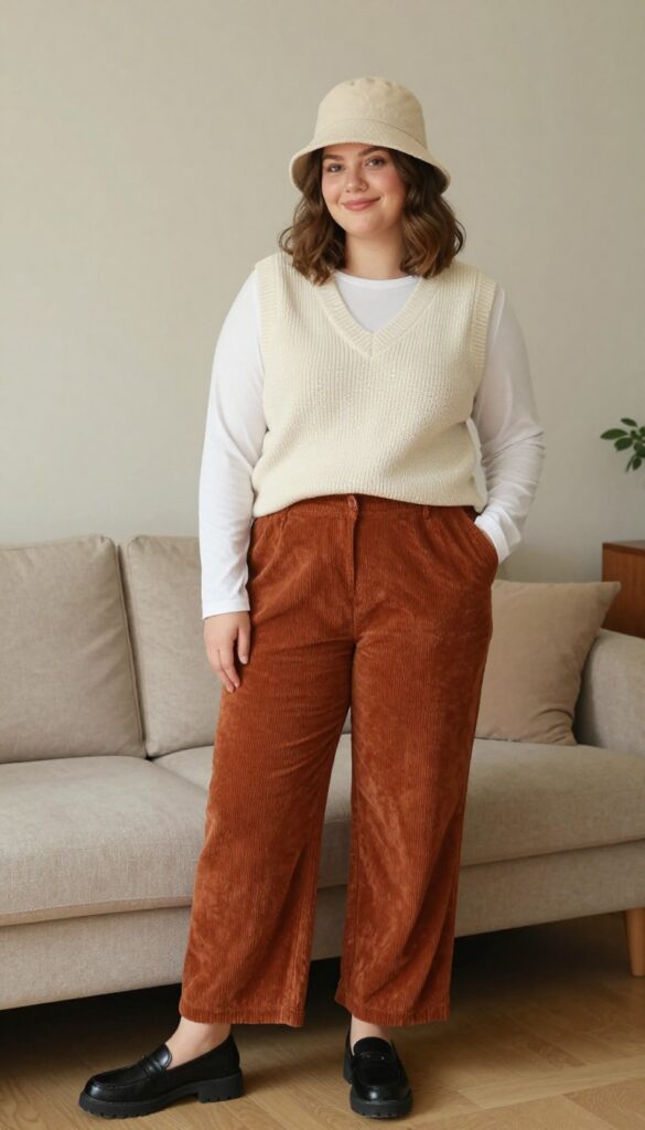 13. Corduroy Pants with a Knit Vest