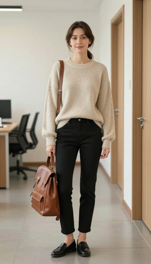 5. Oversized Sweater + Black Pants + Loafers