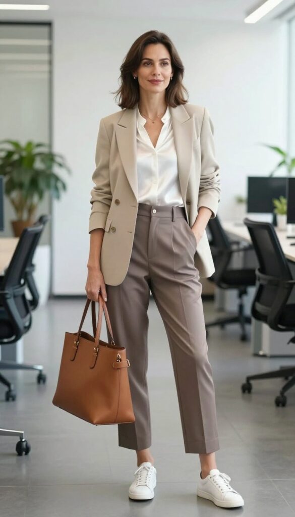9. Tailored Shorts + Blazer + Loafers-Style Sneakers