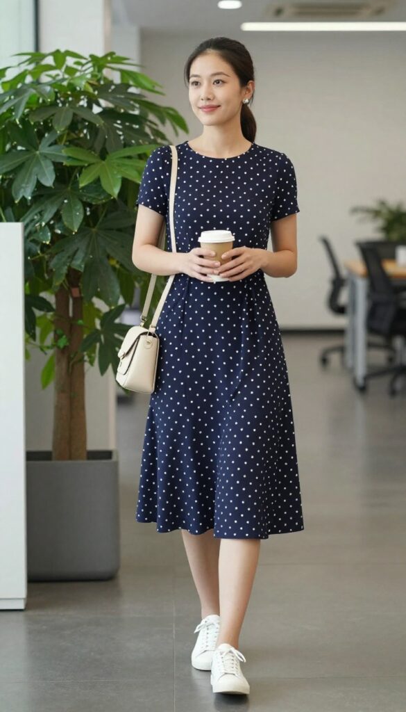 8. Fit-and-Flare Dress + White Sneakers