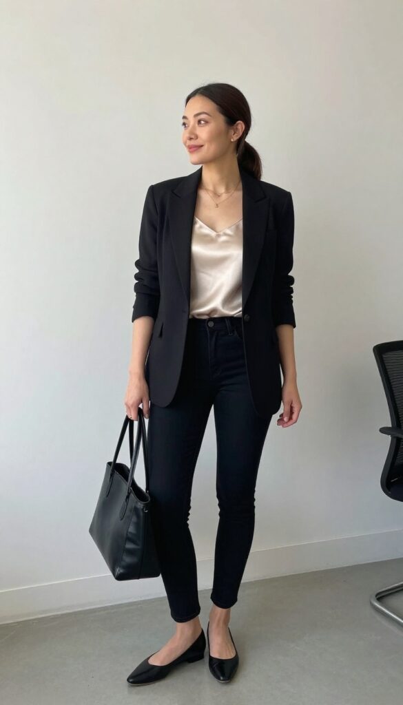 8. Silk Camisole + Black Jeans + Blazer