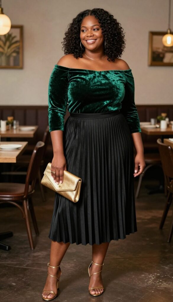 5. Off-Shoulder Top with Pleated Skirt