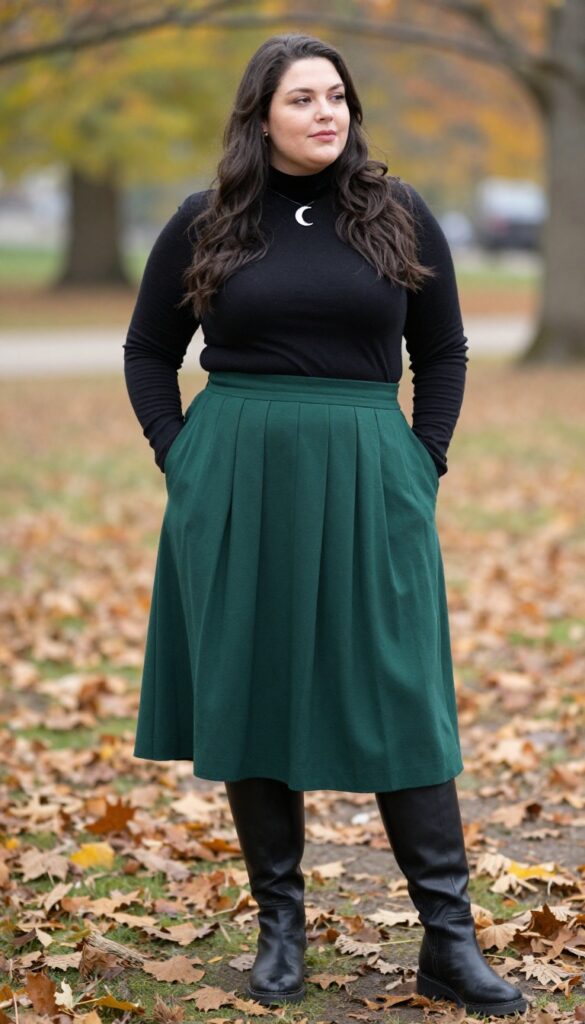 6. Turtleneck with a Pleated Midi Skirt