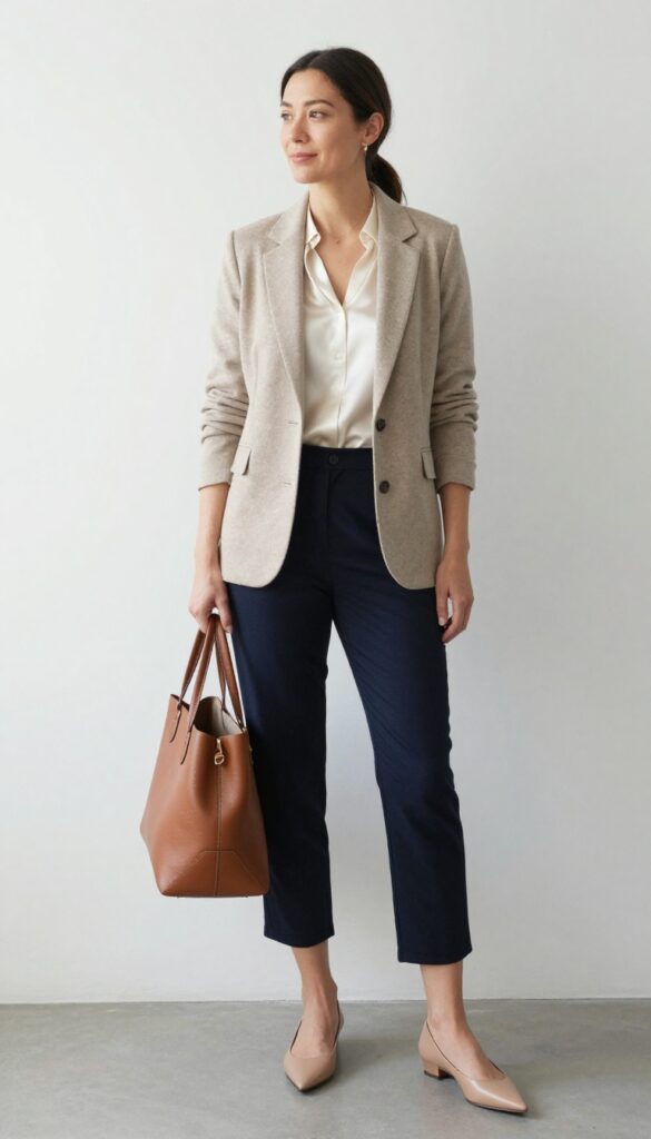 4. Knit Blazer + Silk Shell + Cropped Pants