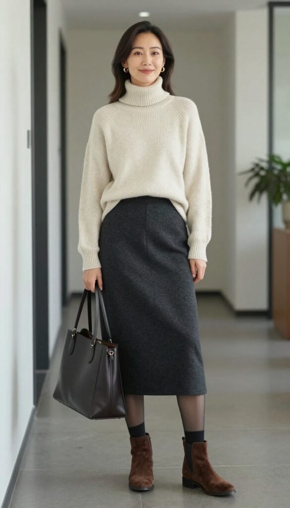 8. The Turtleneck with A-Line Skirt