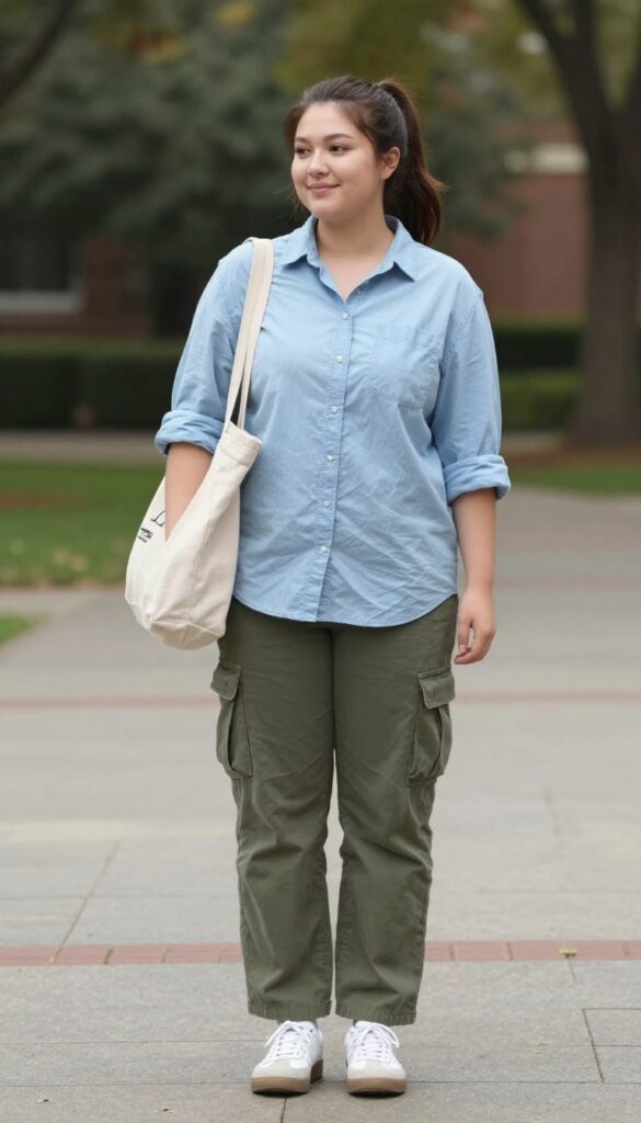 4. Button-Up Shirt and Cargo Pants