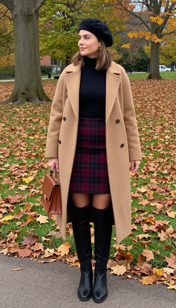 3. Plaid Midi Skirt and Turtleneck