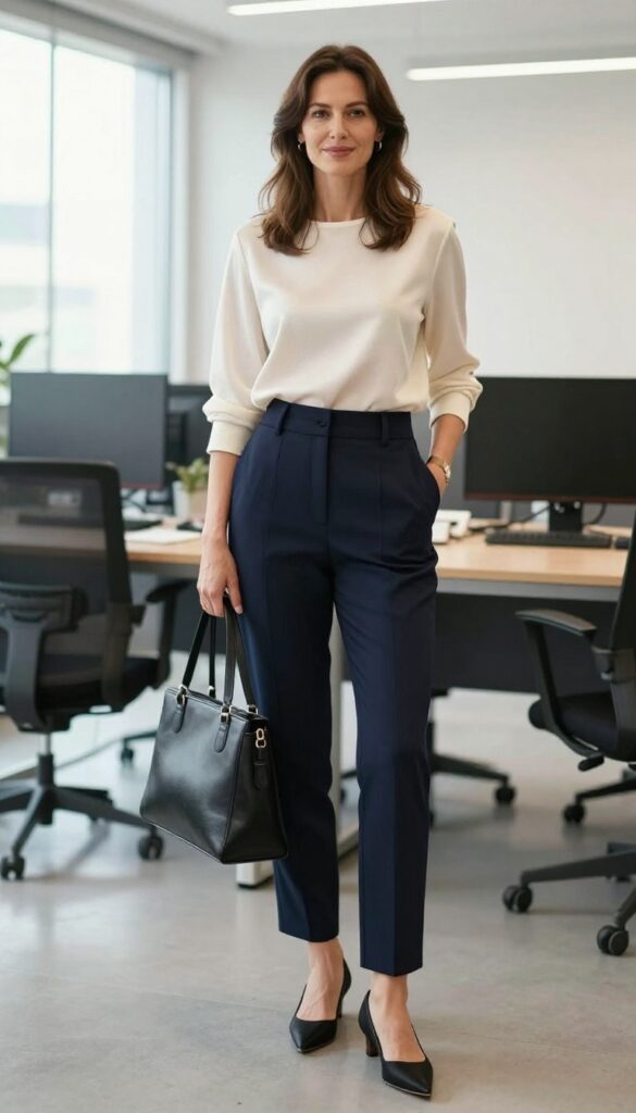 2. Wide-Leg Trousers with a Silk Shell
