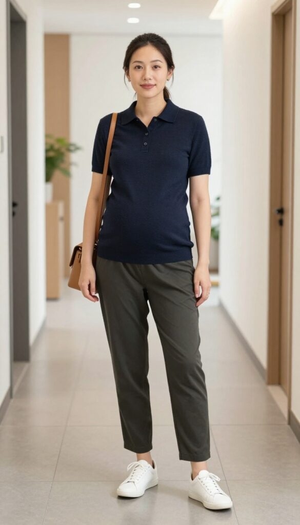 13. Knit Polo Top with Maternity Chinos