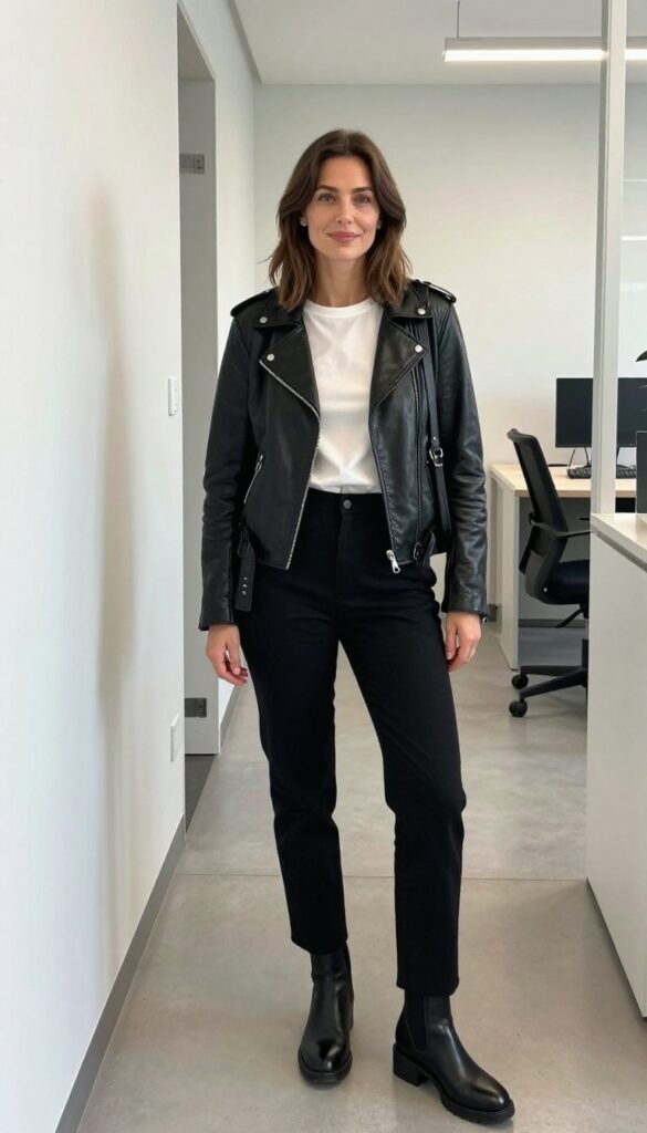 7. Leather Jacket and Ankle Boots