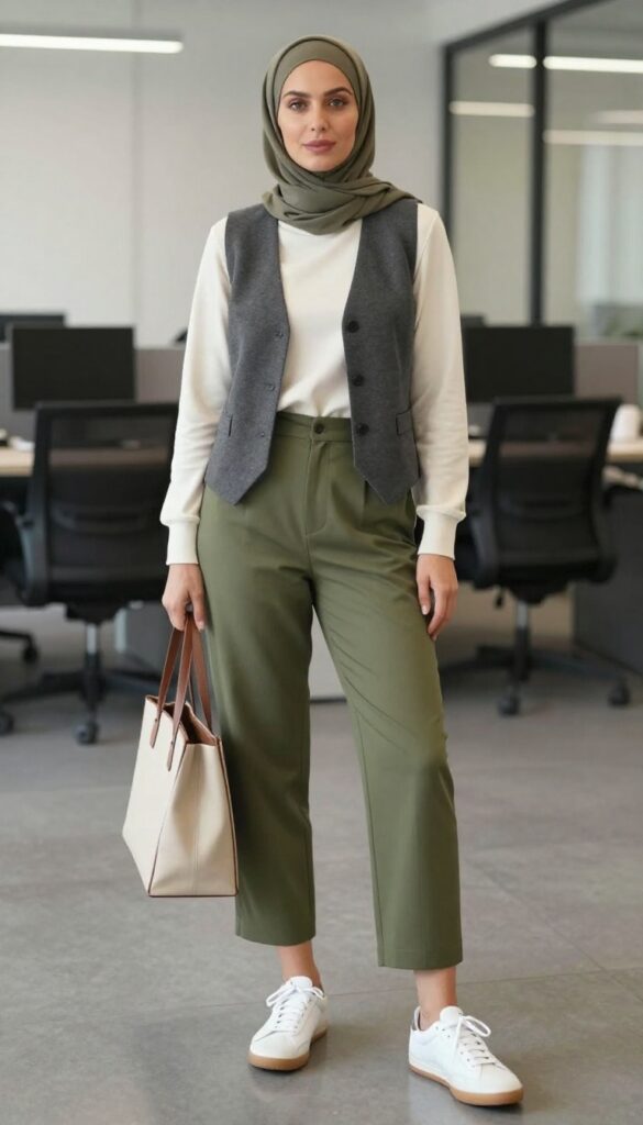 14. Vest + Long-Sleeve Tee + Culottes + Sneakers