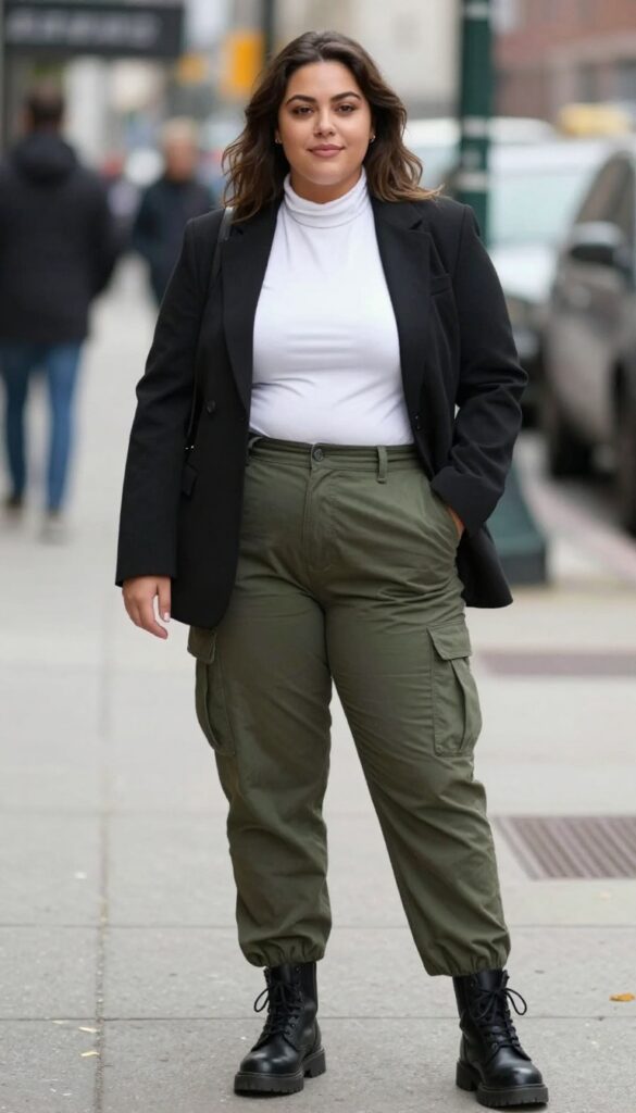 9. Blazer with Cargo Pants and a Fitted Top